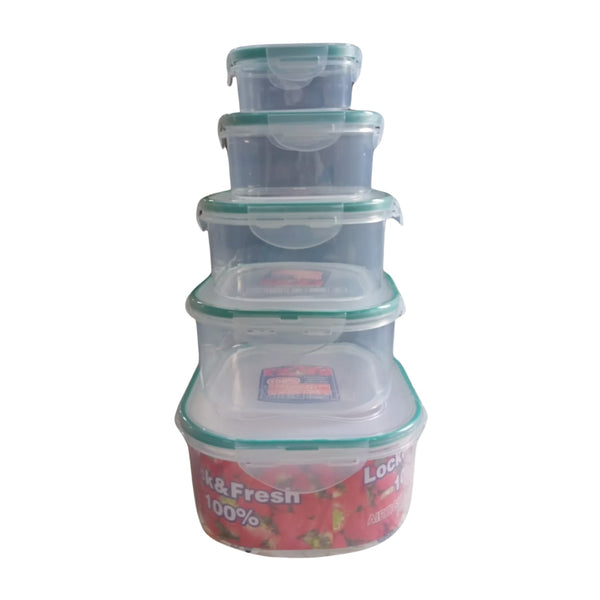 Kitchen Storage Containers Set – Fridge Storage, Plastic Organizer, Snap-Seal Lunch Box (5 Pcs Set)