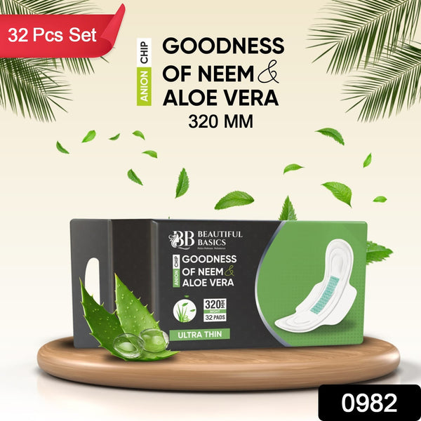 Sanitary Pads for Women With Goodness of Neem & Aloe Vera | Ultra Thin | Leakage Protection | PH Balance | With Antibacterial Anion Chip | 5X More Absorbance (320 mm / 32 Pads)