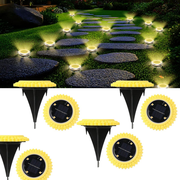 4 Pack Solar Ground Lights, LED Solar Powered Disk Lights Outdoor Waterproof Garden Landscape Lighting for Yard Deck Lawn Pathway Walkway Balcony Decoration